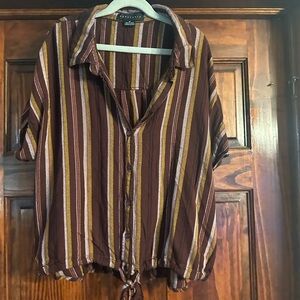 Sanctuary Brown Striped Button-Down Shirt